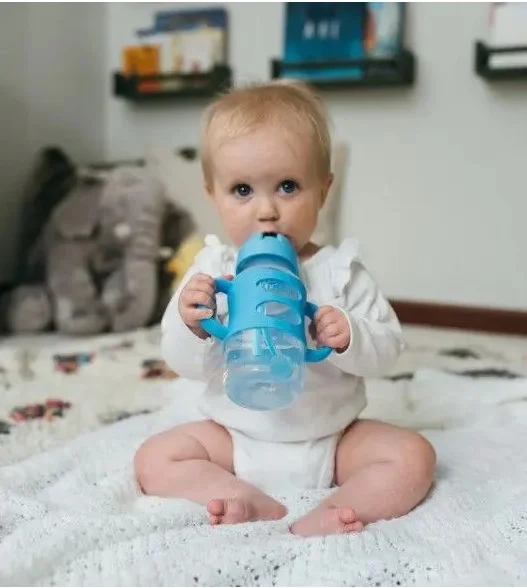 Buteliukas plačiu kakleliu su šiaudeliu ir svareliu, 270 ml, mėlynas thumbnail 2