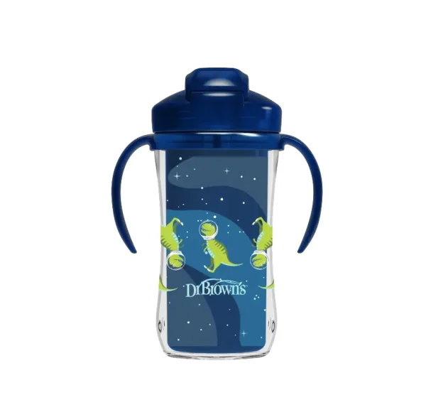 gertuvė dvigubomis sienelėmis su šiaudeliu 300ml, mėlyna