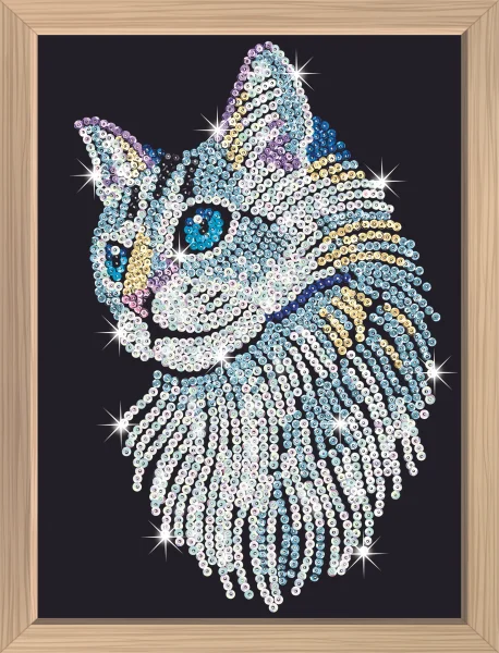  DIY „Sequin Art“ mėlynasis rinkinys „Balta katė“