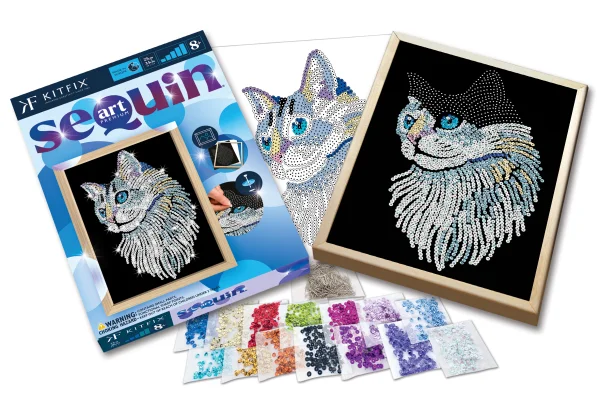 DIY „Sequin Art“ mėlynasis rinkinys „Balta katė“ thumbnail 2