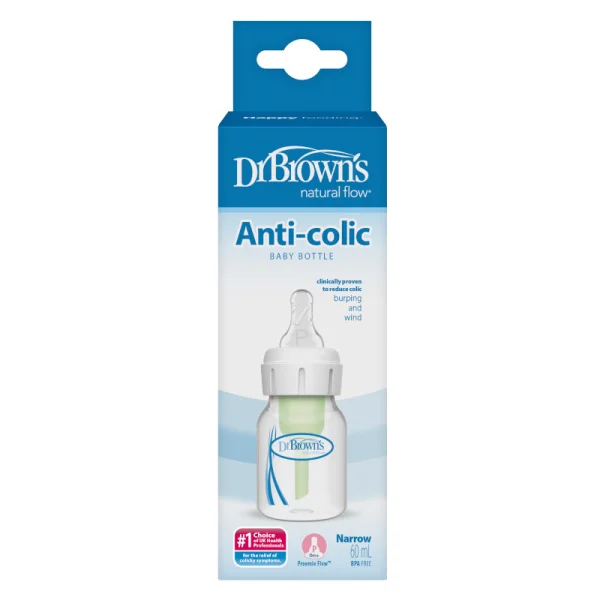 buteliukas OPTIONS+ siauru kakleliu, žindukas neišnešešiotukui, 60ml