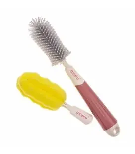  buteliukų, puodelių ir žindukų silikoninis šepetys su kempine, beige/pink, A0512