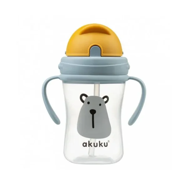  gertuvė su šiaudeliu nuo 9 mėn., 300ml, su dviem rankenėlėmis, BEAR A0203