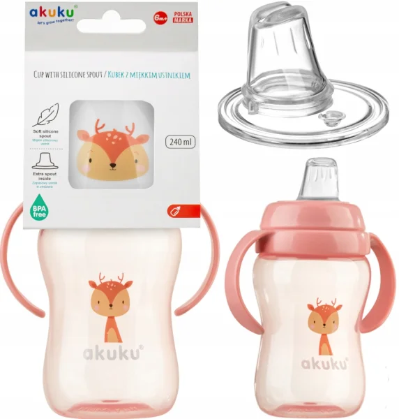  neišsiliejanti gertuvė nuo 6 mėn., 240 ml su dviem rankenėlėmis, A0221-DEER