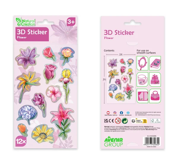  3D lipdukų rinkinys „Gėlės“