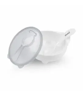  dubenėlis su dangteliu ir šaukšteliu, A0424-WHITE