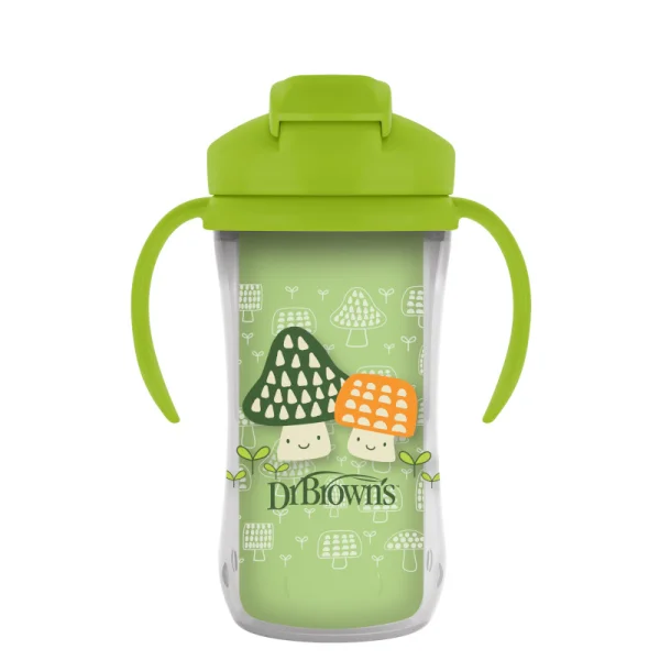  gertuvė nuo 12 mėn. dvigubomis sienelėmis su šiaudeliu 300ml, žalia