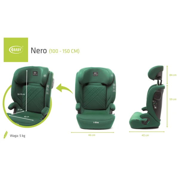  autokėdutė NERO 100-150CM tamsiai žalia I-SIZE thumbnail 13