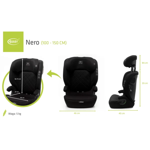  autokėdutė NERO 100-150CM juoda I-SIZE thumbnail 6