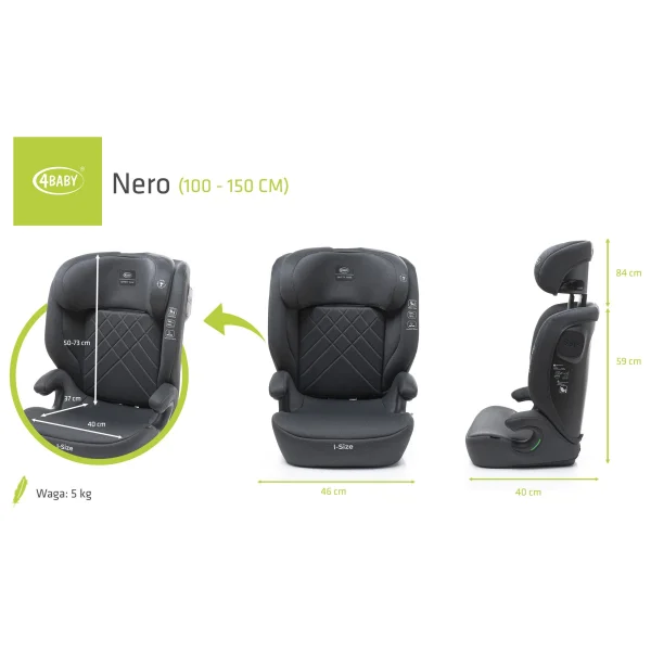  autokėdutė NERO 100-150CM tamsiai pilka I-SIZE thumbnail 14