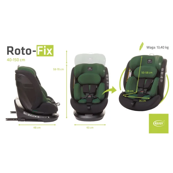 4Baby autokėdutė ROTO-FIX 40-150CM I-SIZE tamsiai žalia thumbnail 13