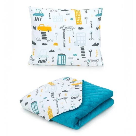 pagalvė + antklodė, miestas, žydra 75x100, Premium