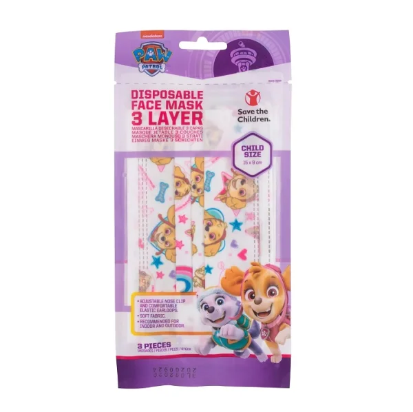 Paw Patrol Skye vienkartinės vaikiškos veido kaukės, 3 vnt.  
