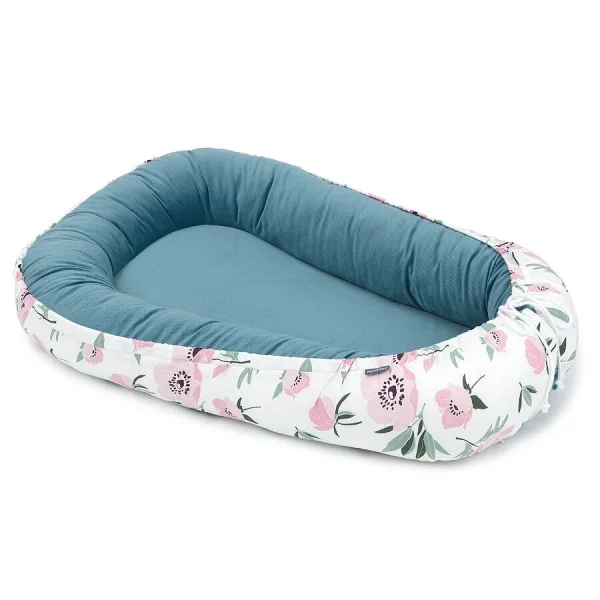 lizdelis naujagimiui, velvet, gėlytės, baltas / mėlynas