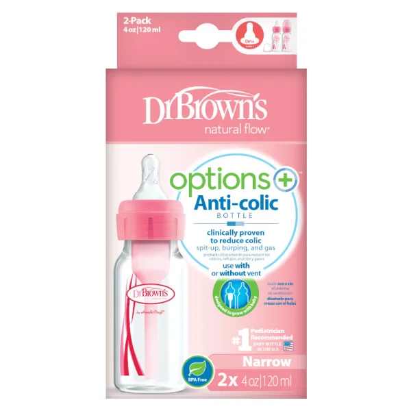 buteliukai OPTIONS+ siauru kakleliu 120ml,  2 vnt. rožiniai, SB42305-ESX 