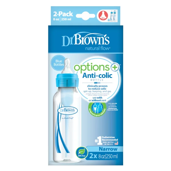 buteliukai OPTIONS+ siauru kakleliu 250ml, 2 vnt., mėlyni, SB82405-ESX