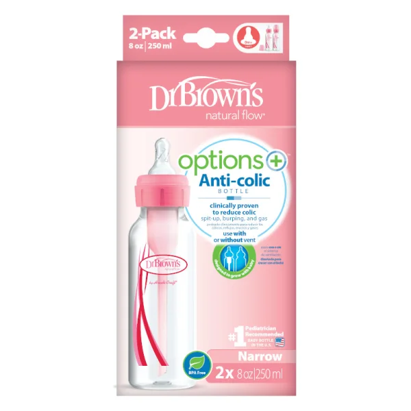 buteliukai OPTIONS+ siauru kakleliu 250ml, 2 vnt., rožiniai, SB82305-ESX
