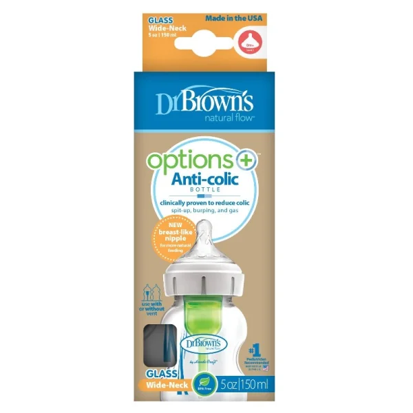 stiklinis buteliukas OPTIONS+ plačiu kakleliu 150ml, WB51700-P4