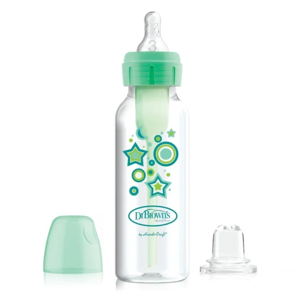 buteliukas pereinamasis OPTIONS+ siauru kakleliu, žalias 250ml + silikoninis snapelis, SB81603-P3