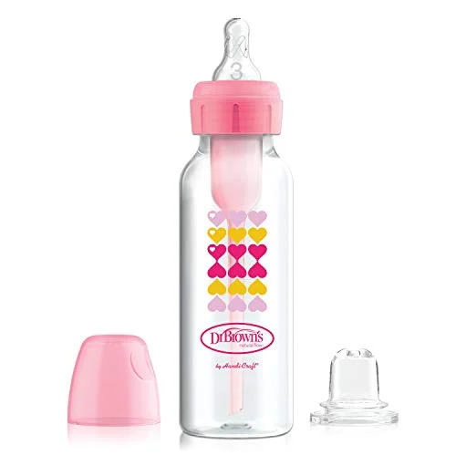 buteliukas pereinamasis OPTIONS+ siauru kakleliu, rožinis 250ml + silikoninis snapelis, SB8191-P3