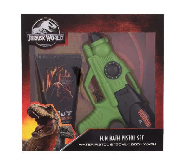 Jurassic World rinkinys, dušo gelis 150ml  + vandens šautuvas